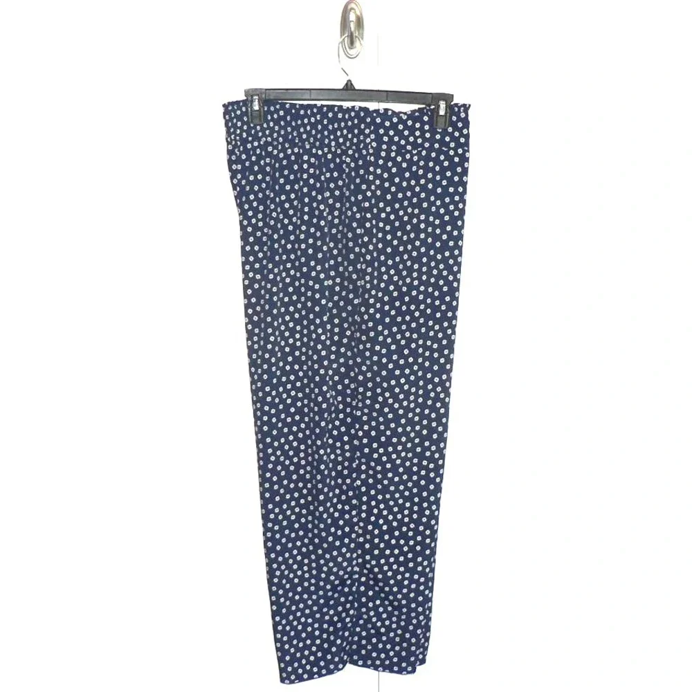 Sanctuary Shelly Daisy Print Pull-On Cropped Wide Vented Leg Pants in Navy 2X